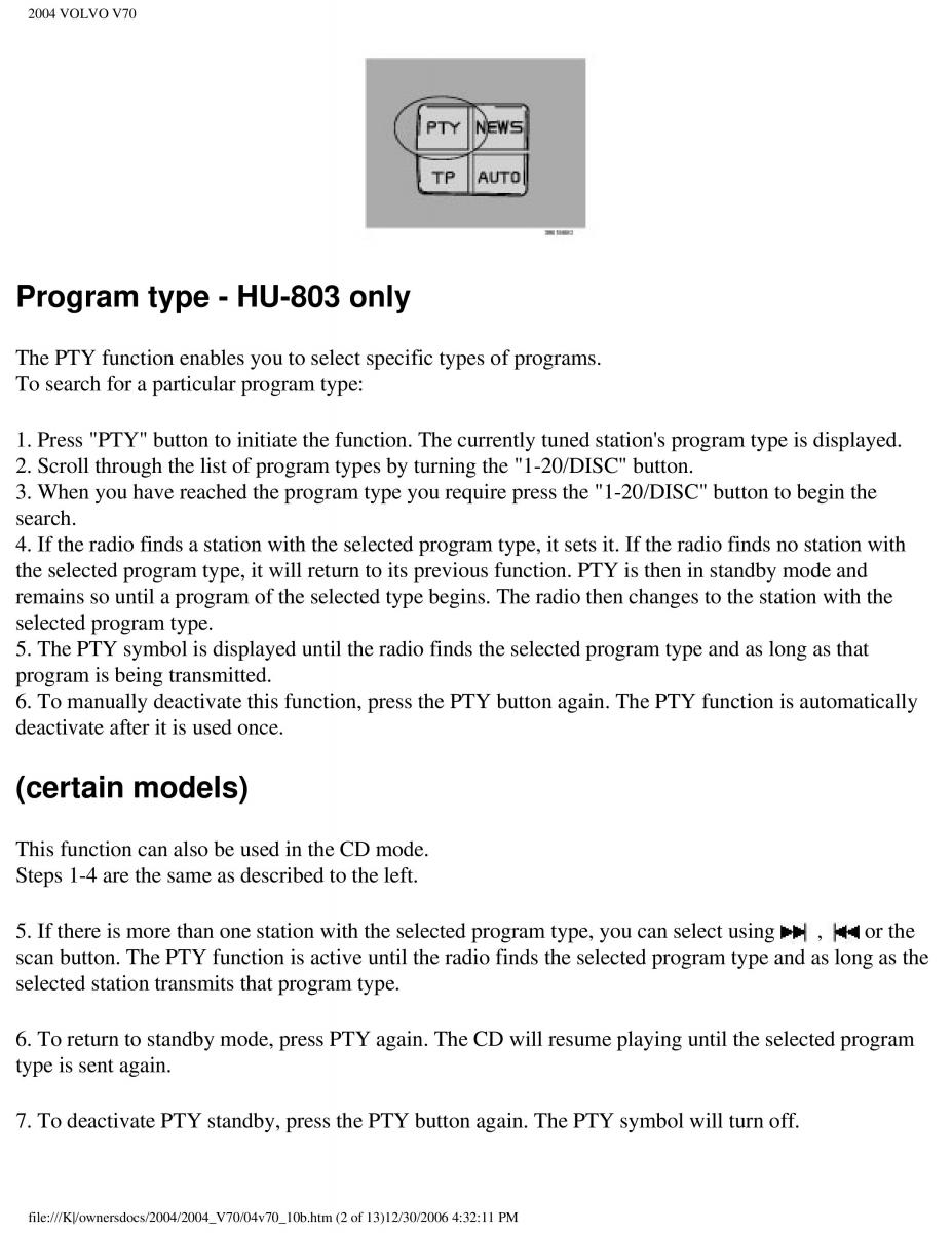 manual  Volvo V70 II 2 owners manual / page 232