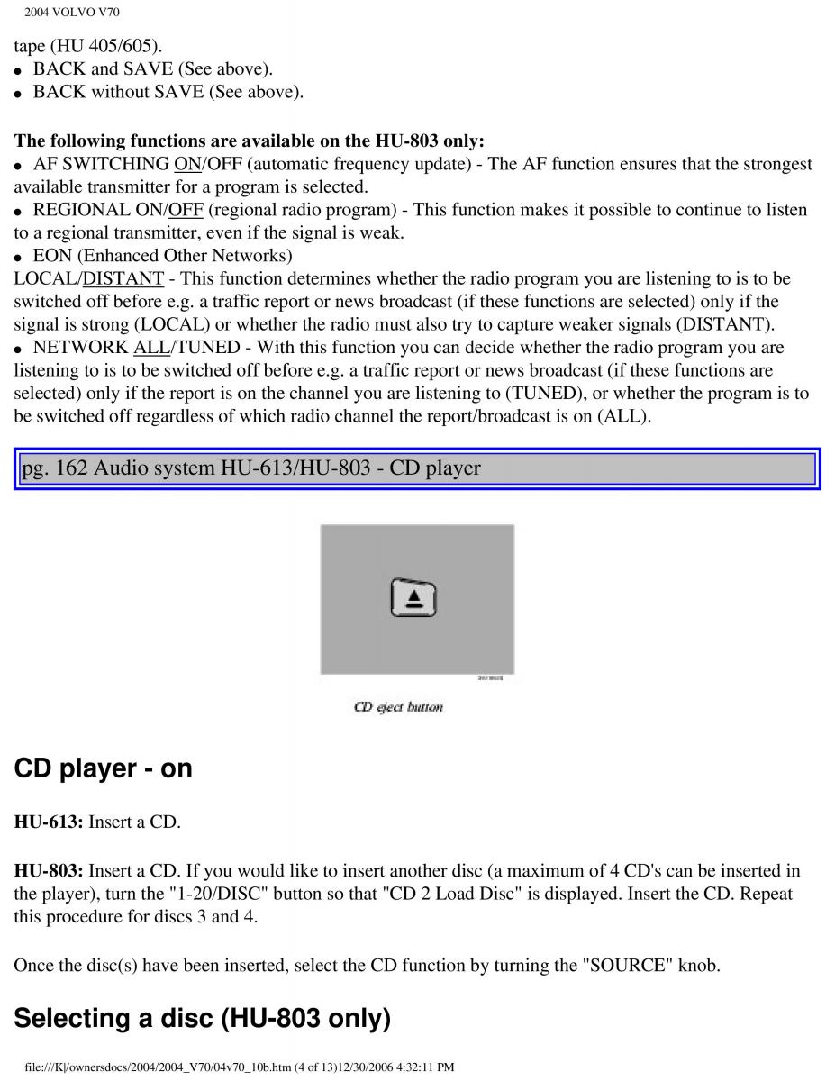 manual  Volvo V70 II 2 owners manual / page 234