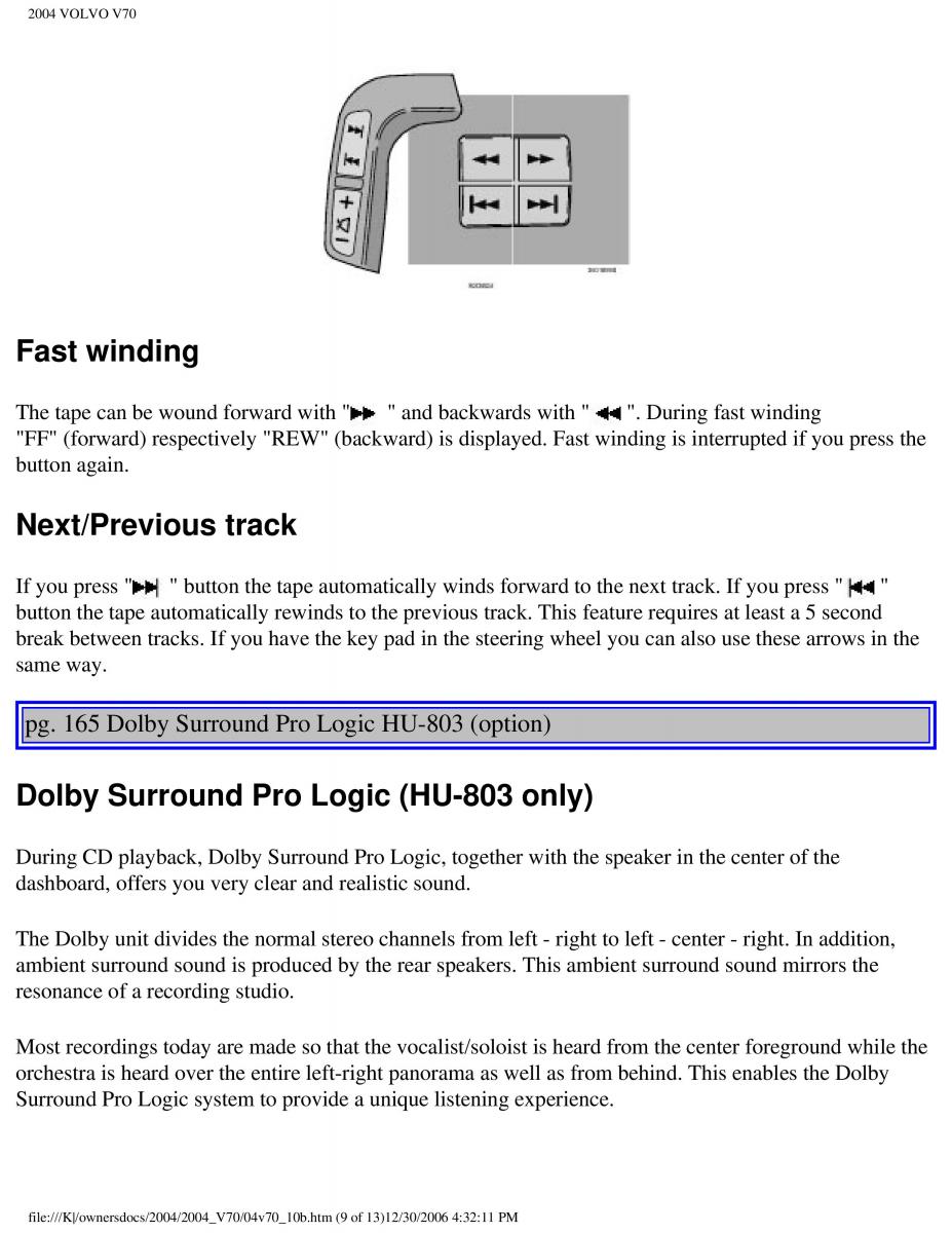 manual  Volvo V70 II 2 owners manual / page 239