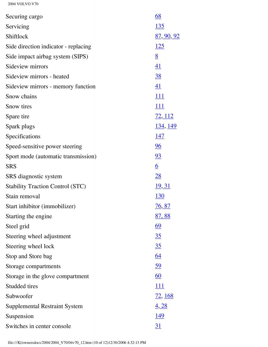 manual  Volvo V70 II 2 owners manual / page 258