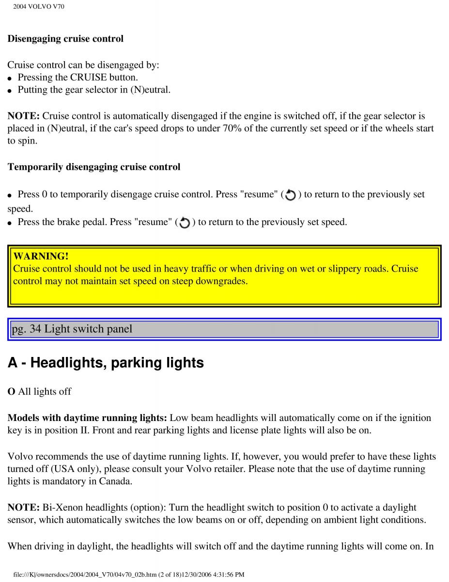 manual  Volvo V70 II 2 owners manual / page 54