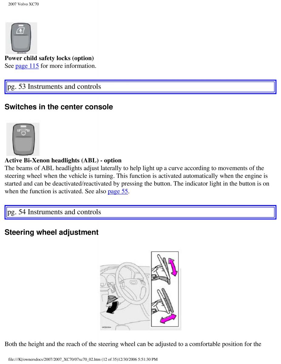 Volvo XC70 Cross Country 2007 owners manual / page 56