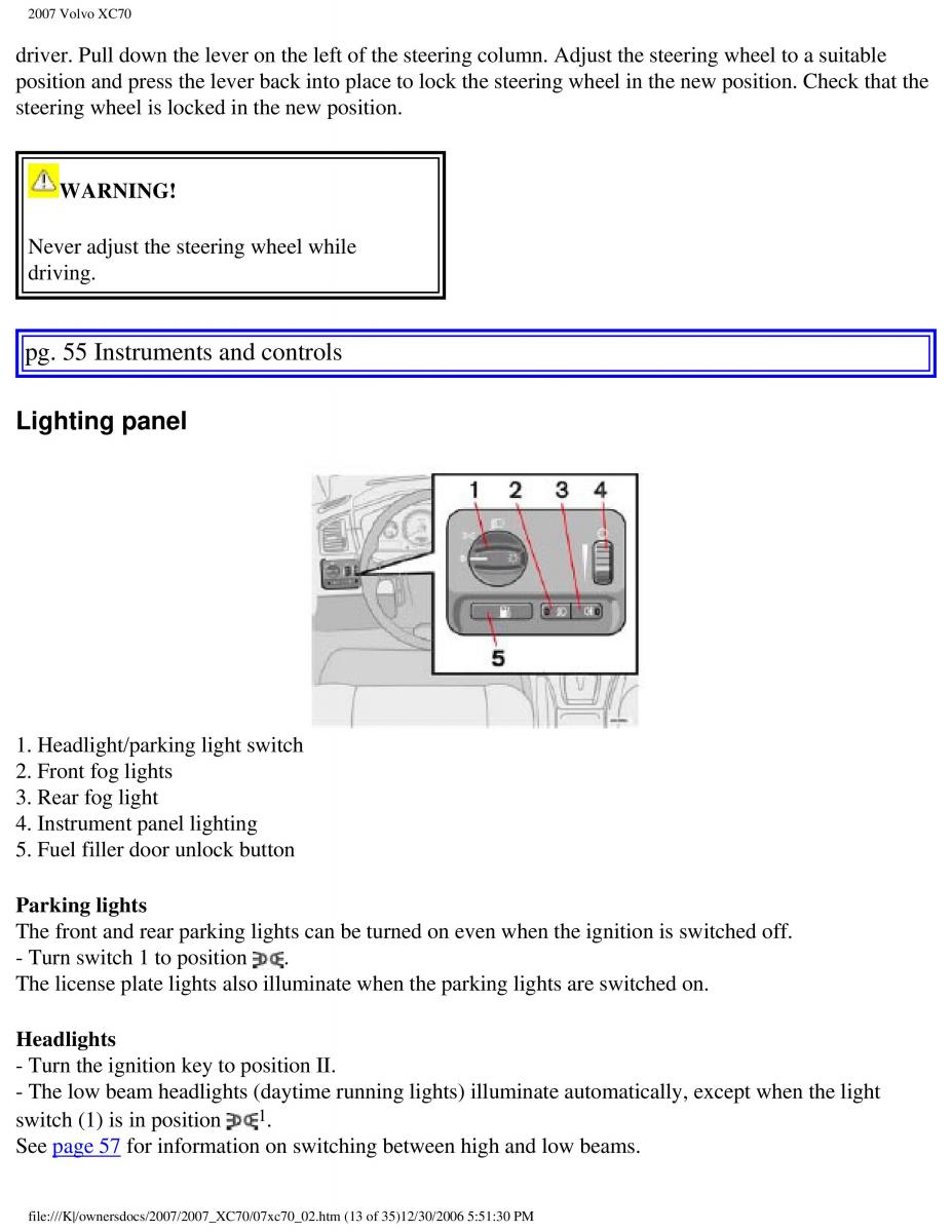 Volvo XC70 Cross Country 2007 owners manual / page 57