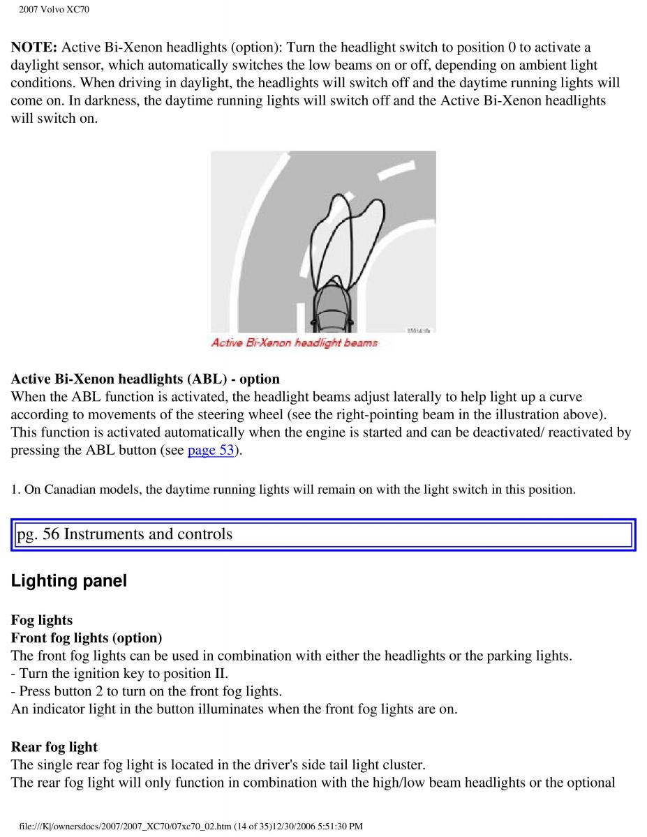 Volvo XC70 Cross Country 2007 owners manual / page 58