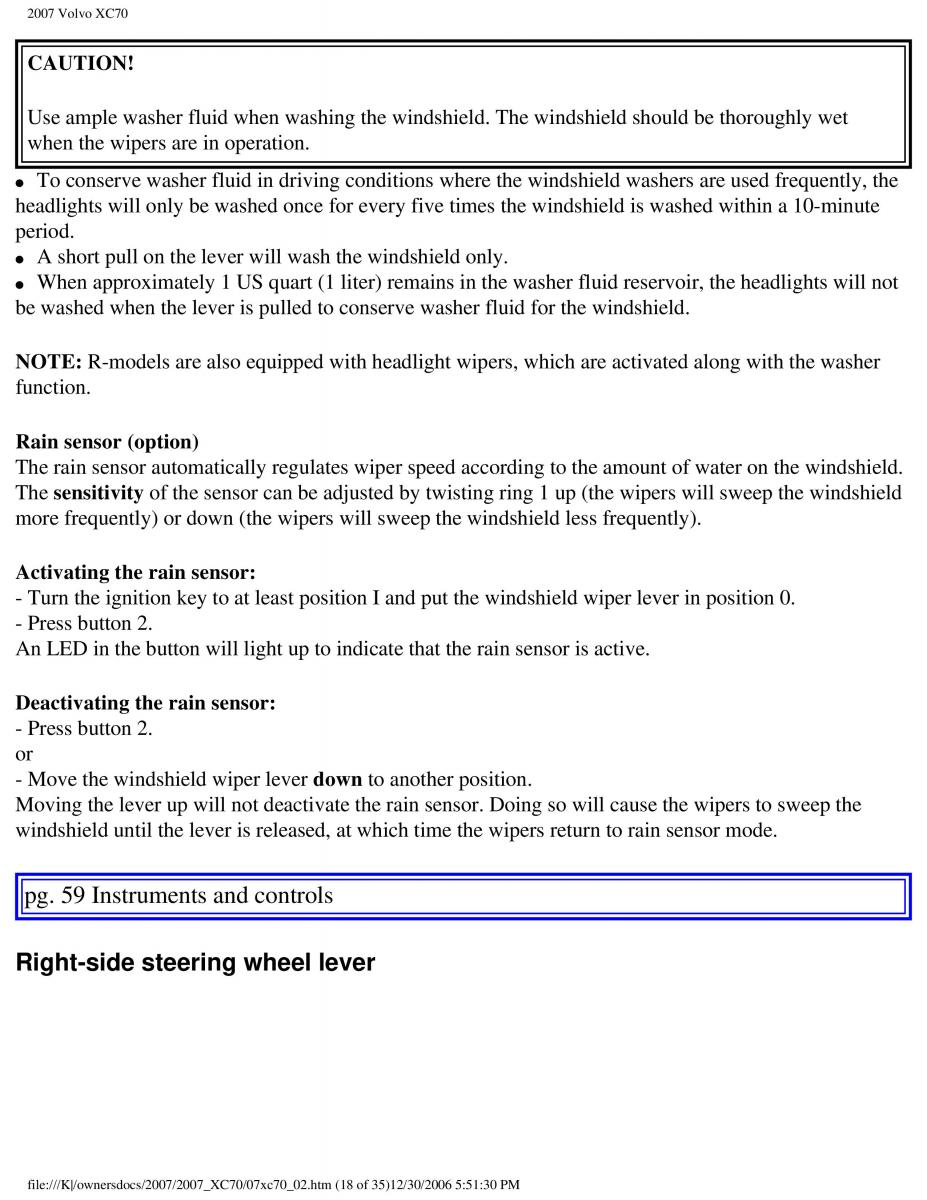 Volvo XC70 Cross Country 2007 owners manual / page 62