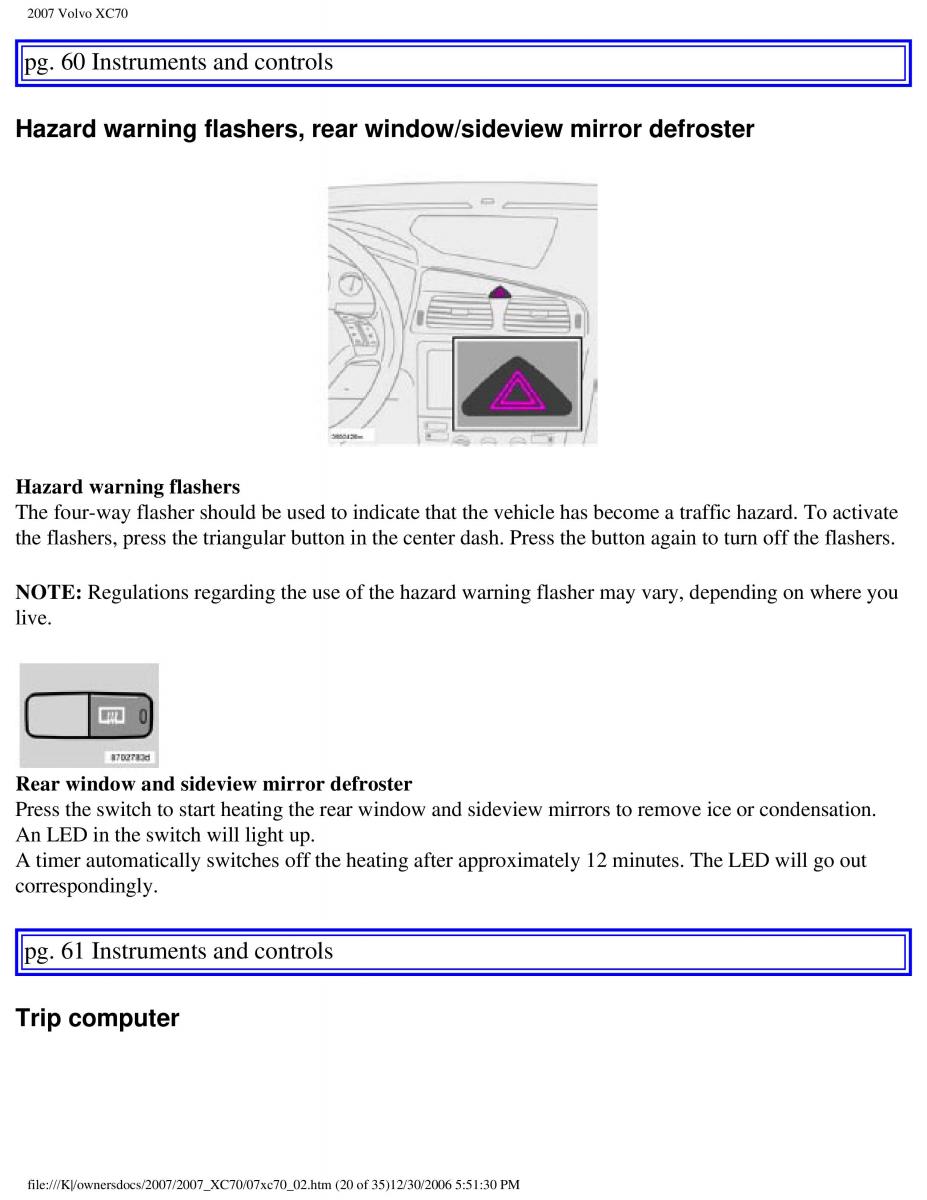 Volvo XC70 Cross Country 2007 owners manual / page 64