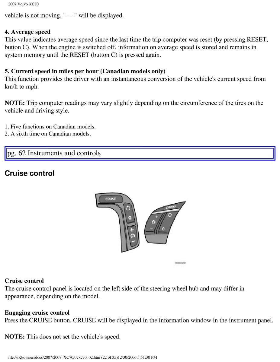 Volvo XC70 Cross Country 2007 owners manual / page 66