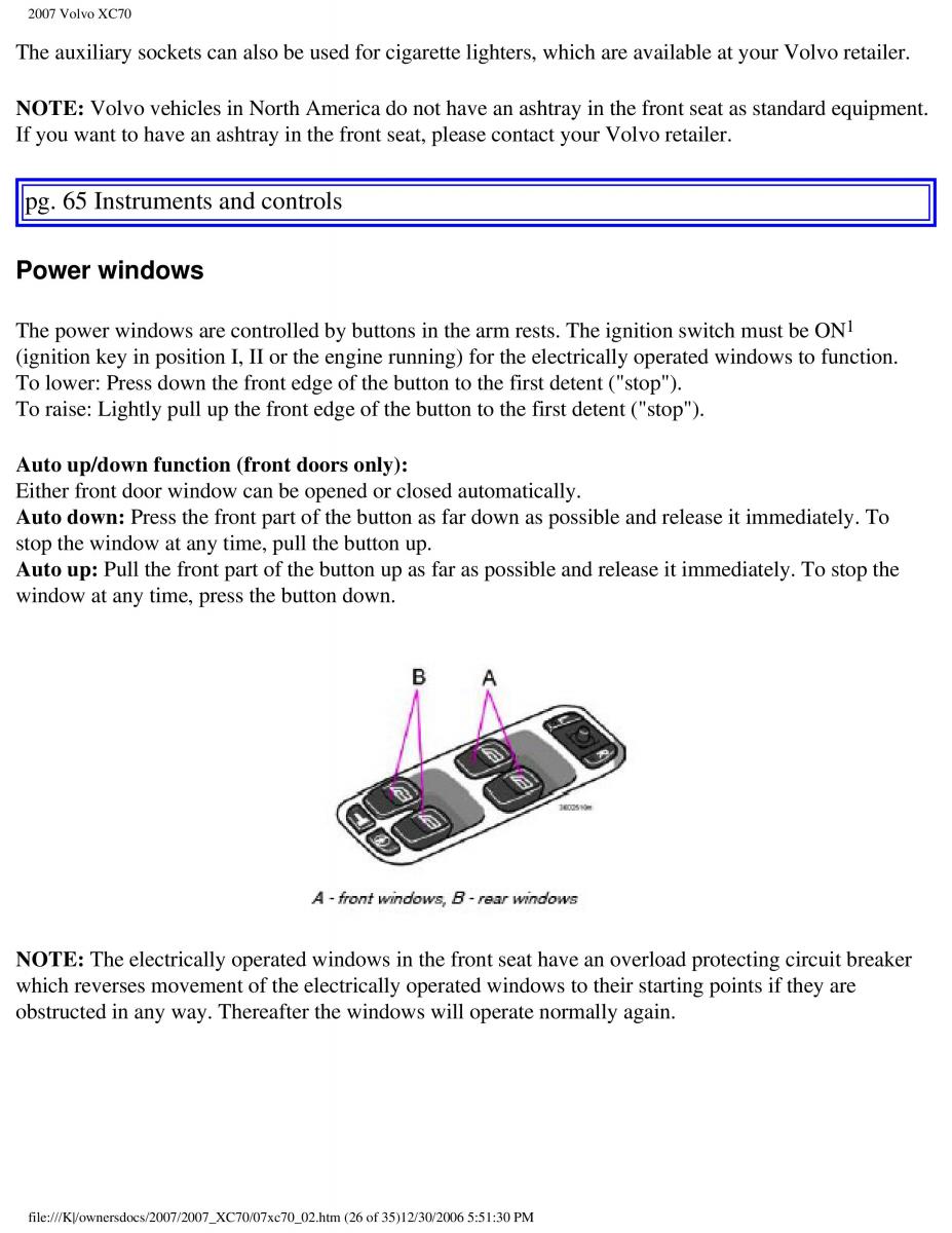 Volvo XC70 Cross Country 2007 owners manual / page 70