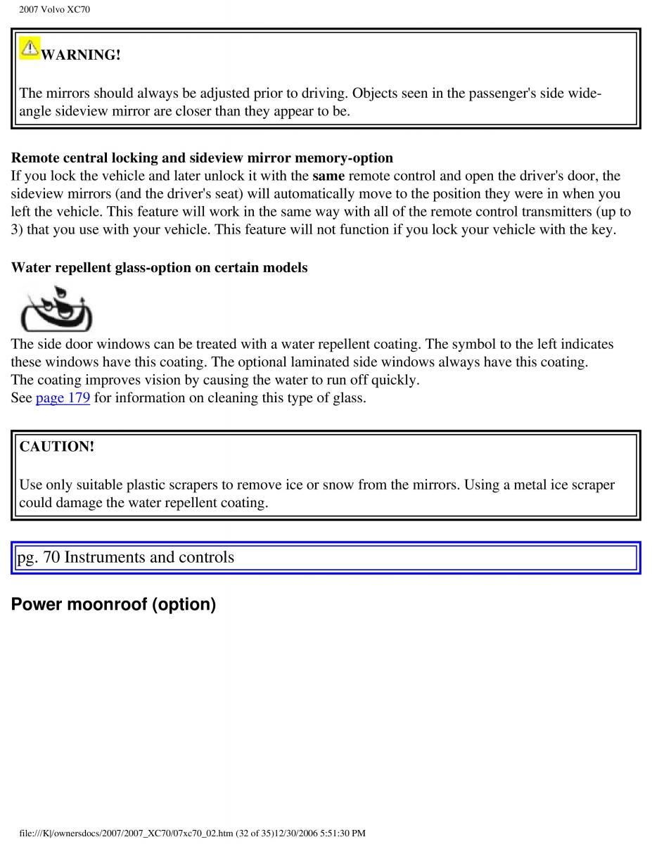 Volvo XC70 Cross Country 2007 owners manual / page 76