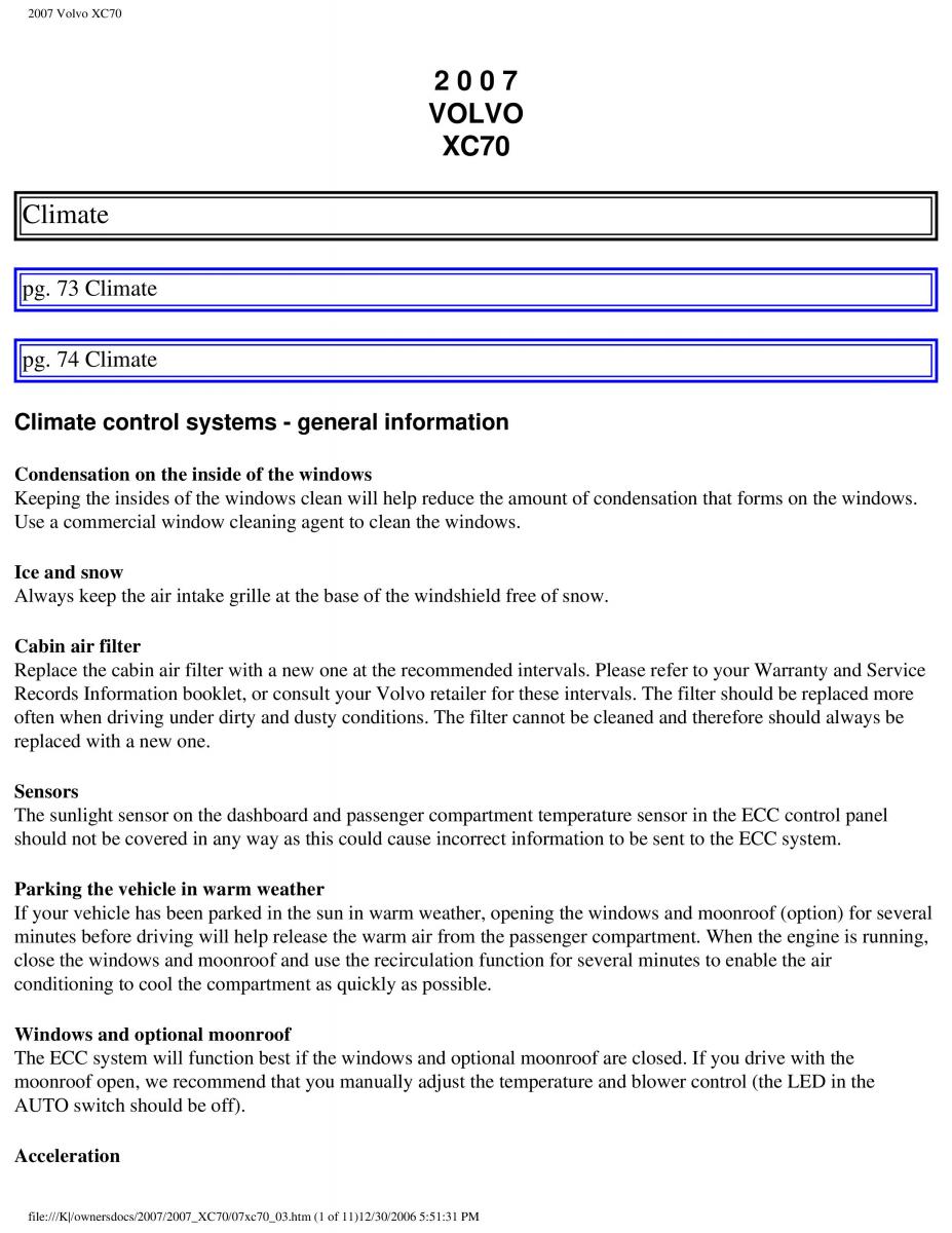 Volvo XC70 Cross Country 2007 owners manual / page 80