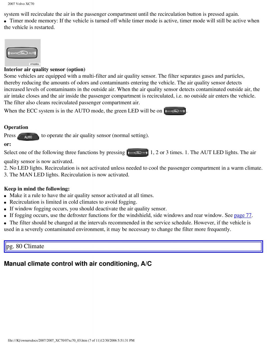 Volvo XC70 Cross Country 2007 owners manual / page 86