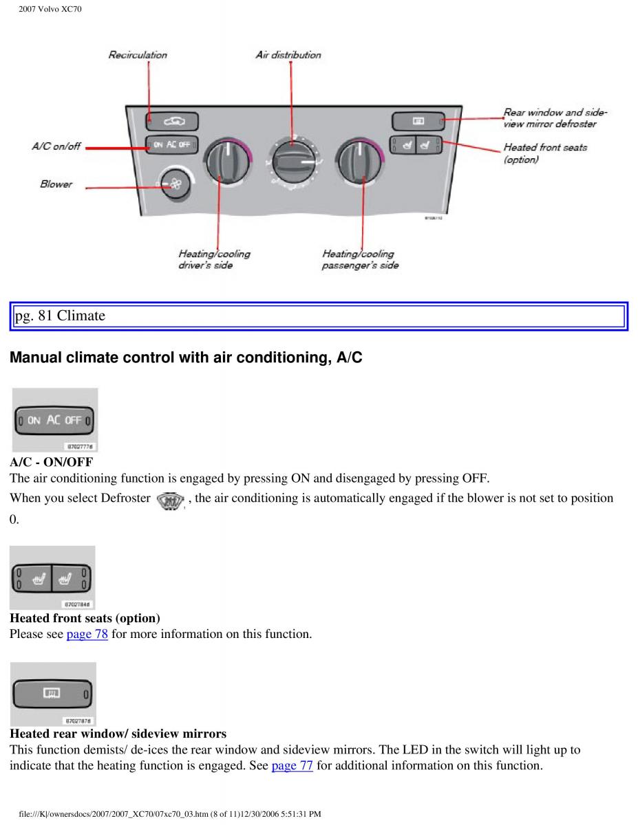 Volvo XC70 Cross Country 2007 owners manual / page 87