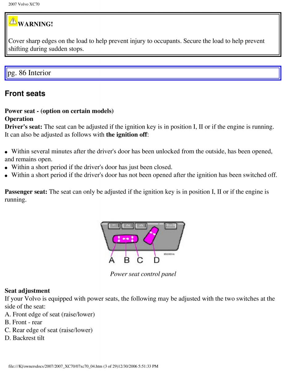 Volvo XC70 Cross Country 2007 owners manual / page 93