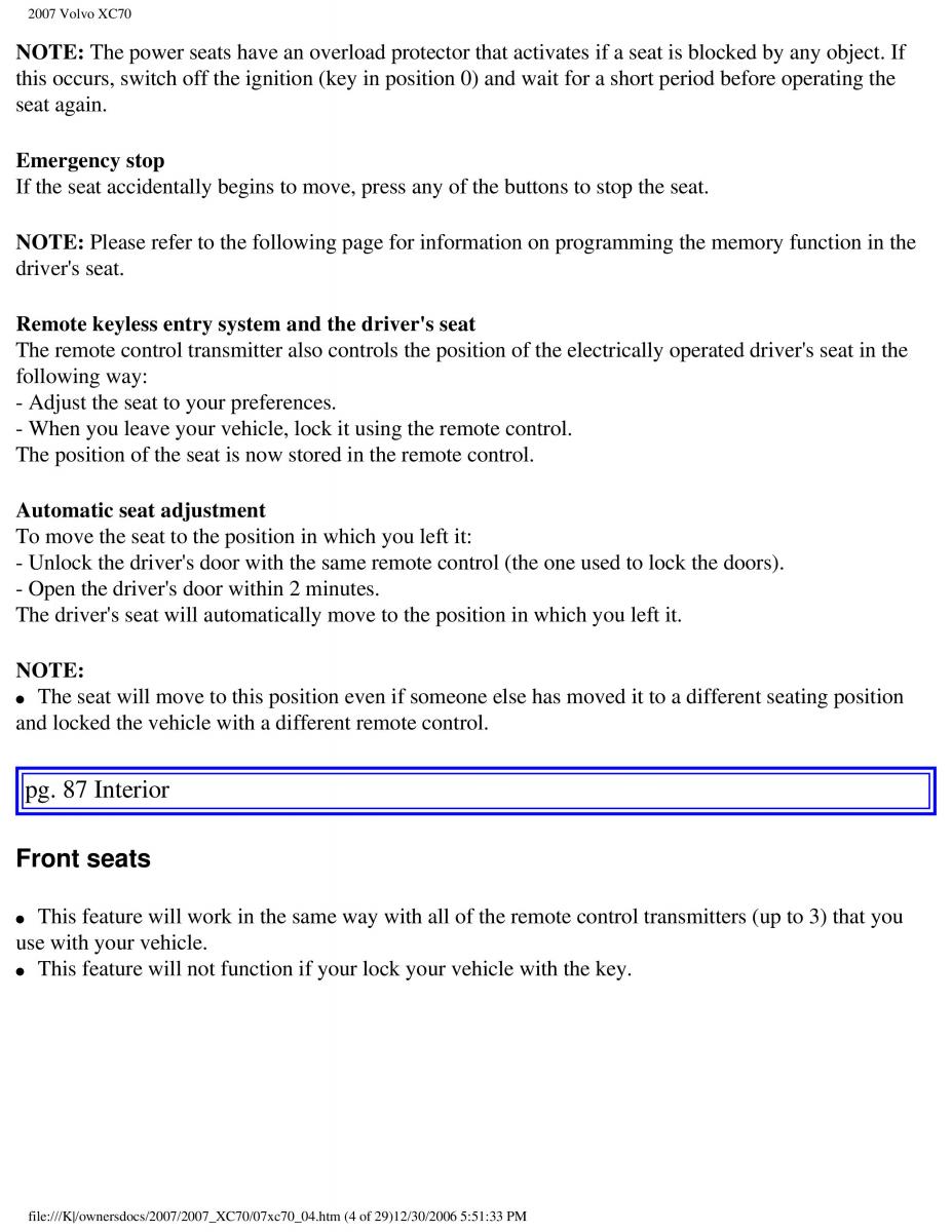 Volvo XC70 Cross Country 2007 owners manual / page 94