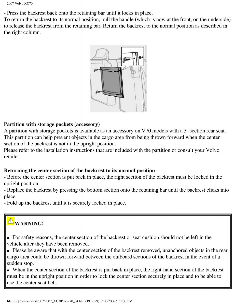 Volvo XC70 Cross Country 2007 owners manual / page 109