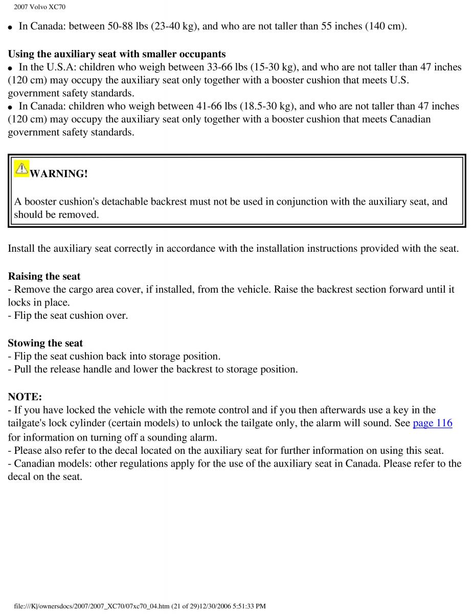 Volvo XC70 Cross Country 2007 owners manual / page 111