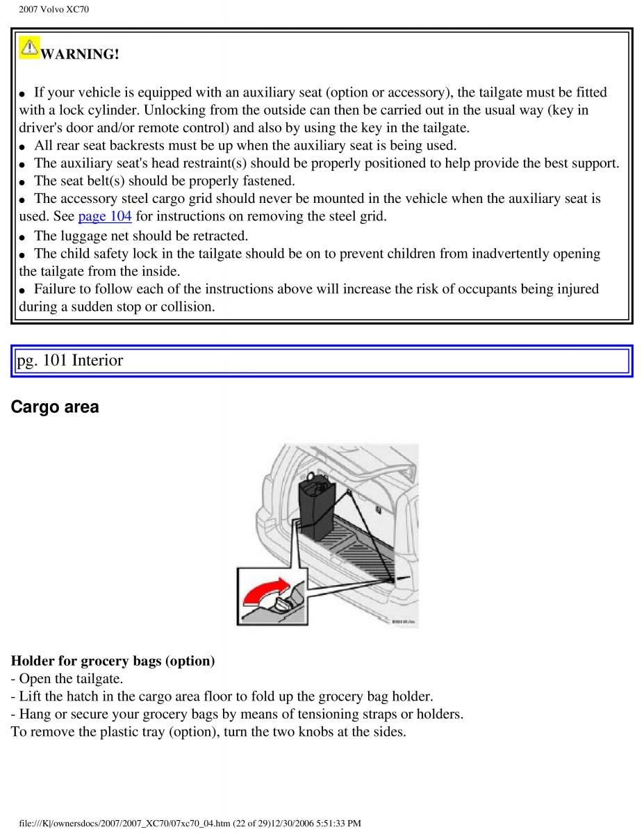 Volvo XC70 Cross Country 2007 owners manual / page 112