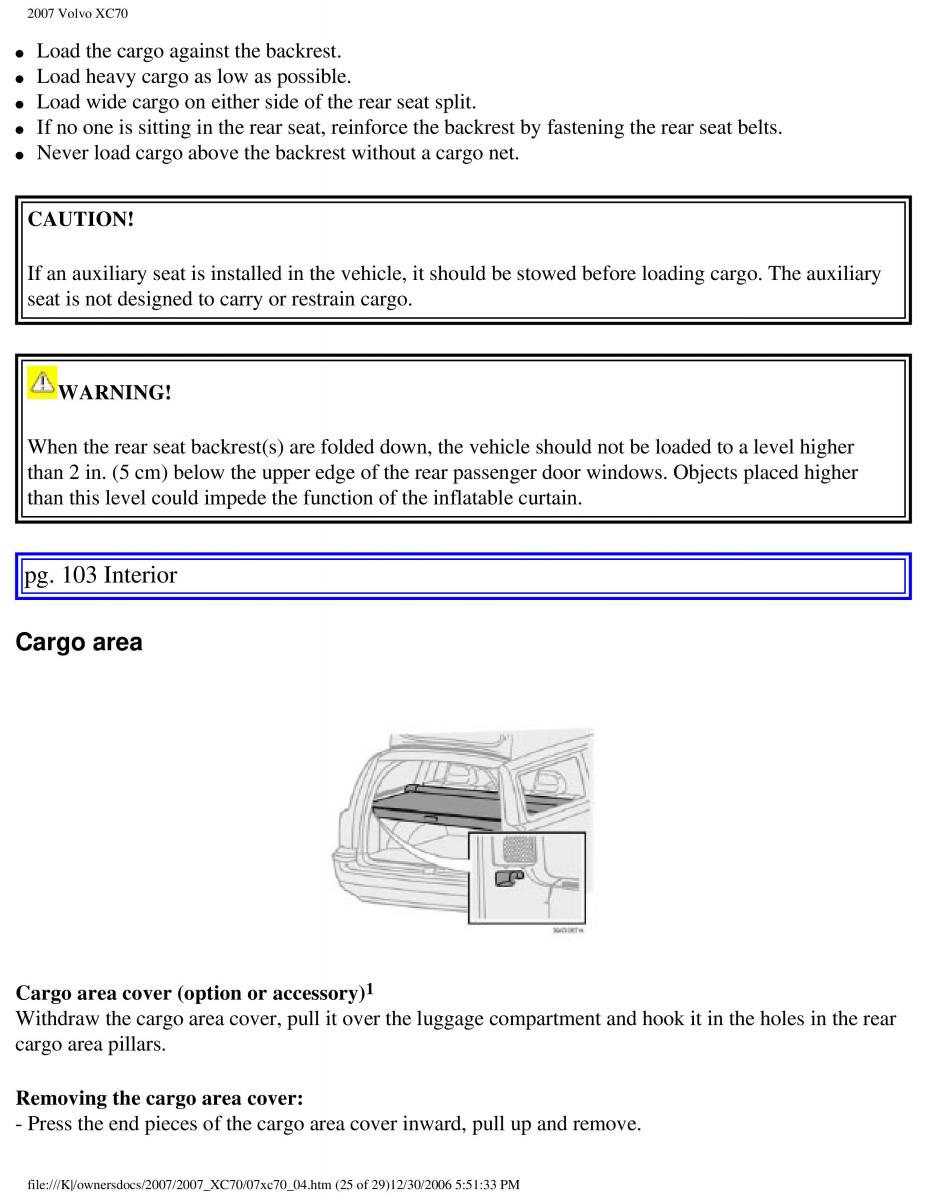 Volvo XC70 Cross Country 2007 owners manual / page 115