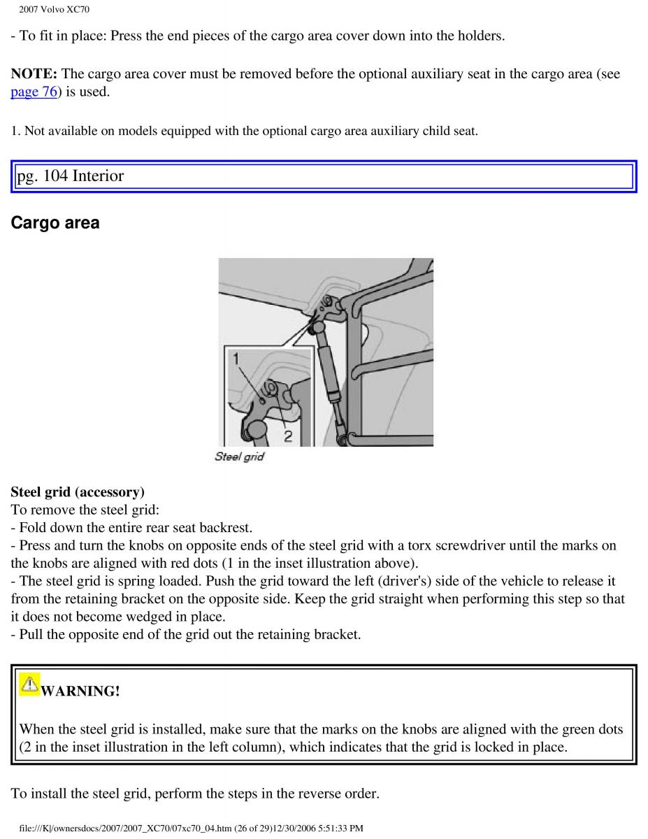 Volvo XC70 Cross Country 2007 owners manual / page 116