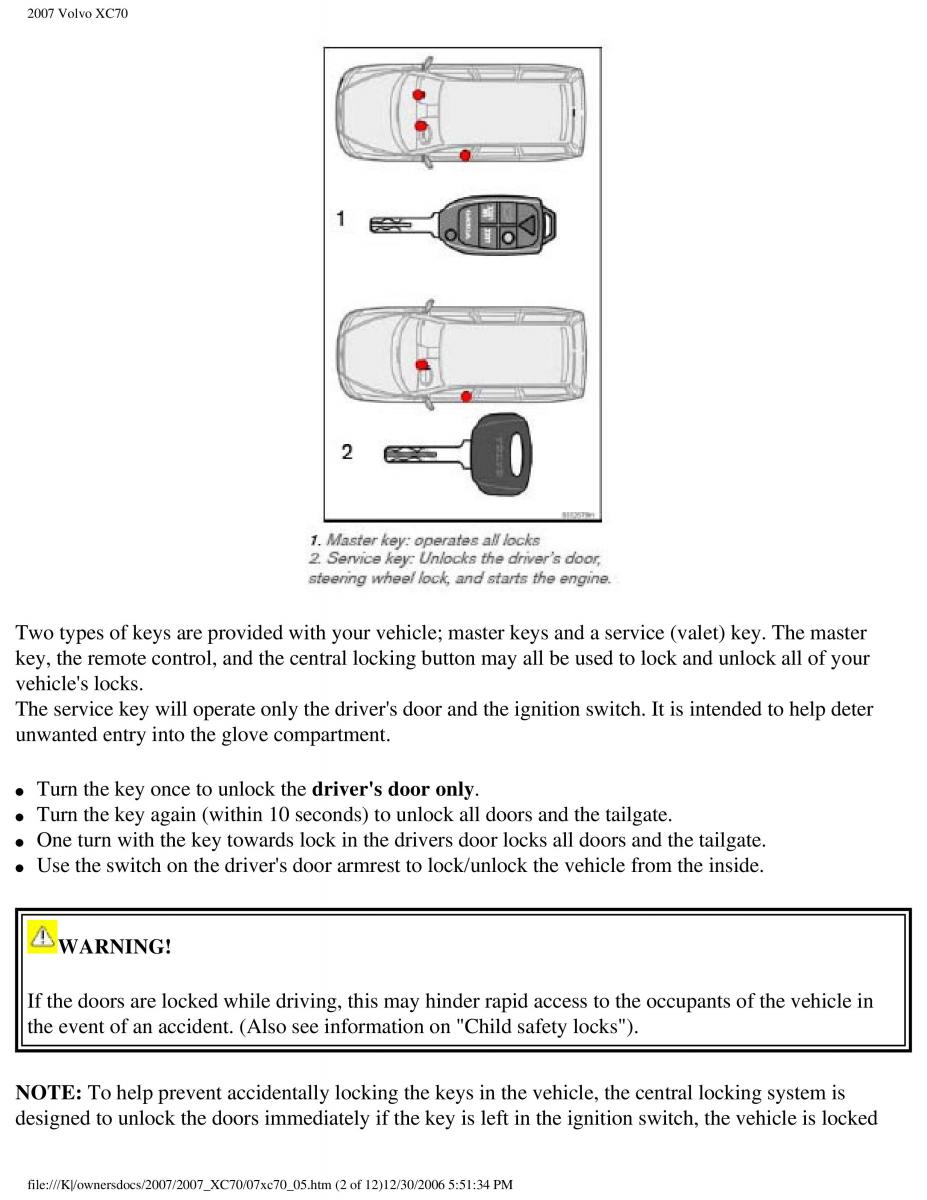 Volvo XC70 Cross Country 2007 owners manual / page 121