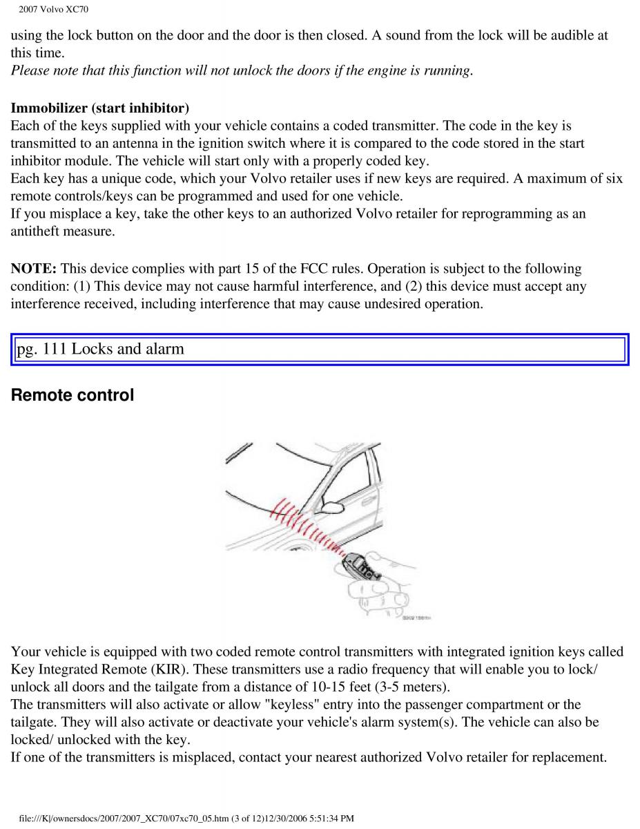 Volvo XC70 Cross Country 2007 owners manual / page 122