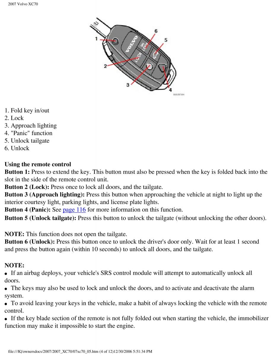 Volvo XC70 Cross Country 2007 owners manual / page 123