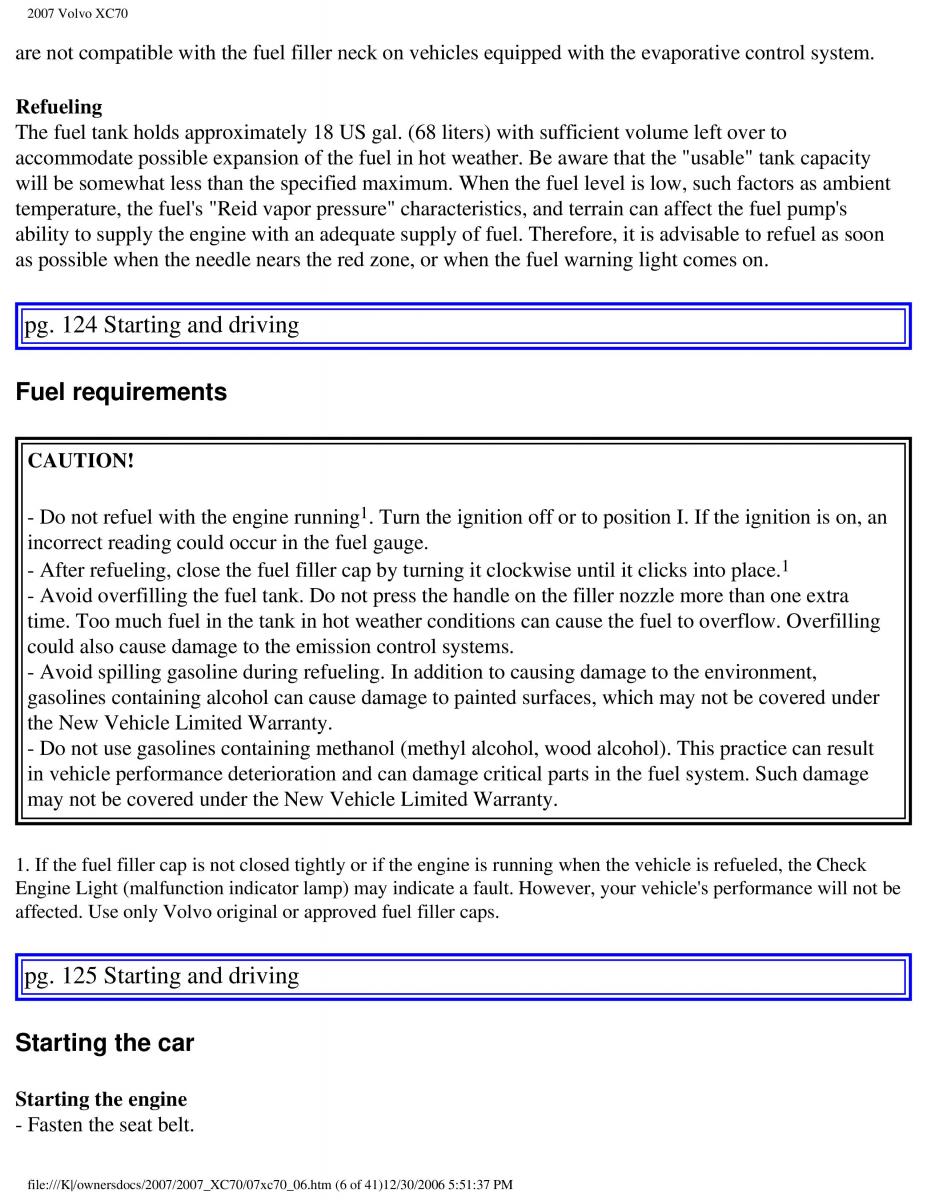 Volvo XC70 Cross Country 2007 owners manual / page 137