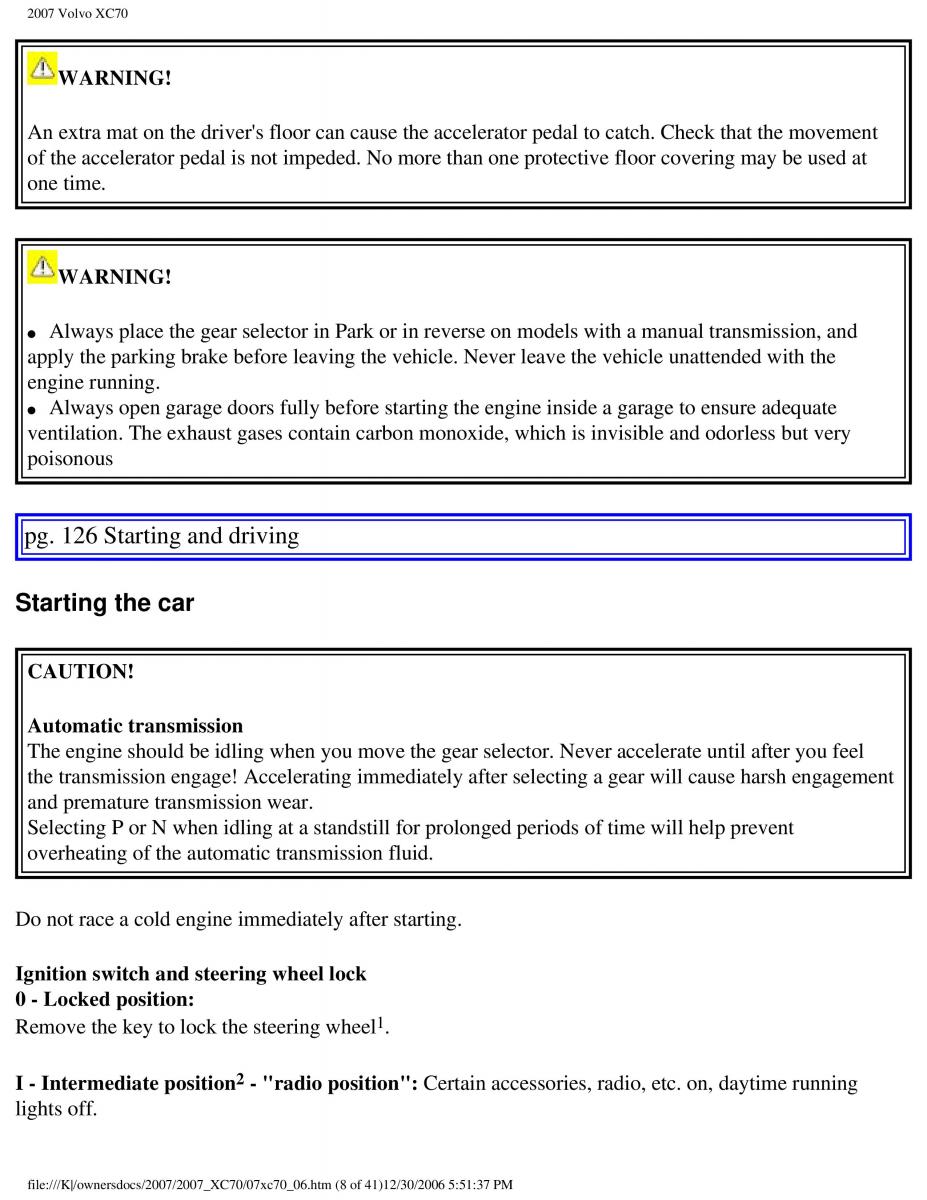 Volvo XC70 Cross Country 2007 owners manual / page 139