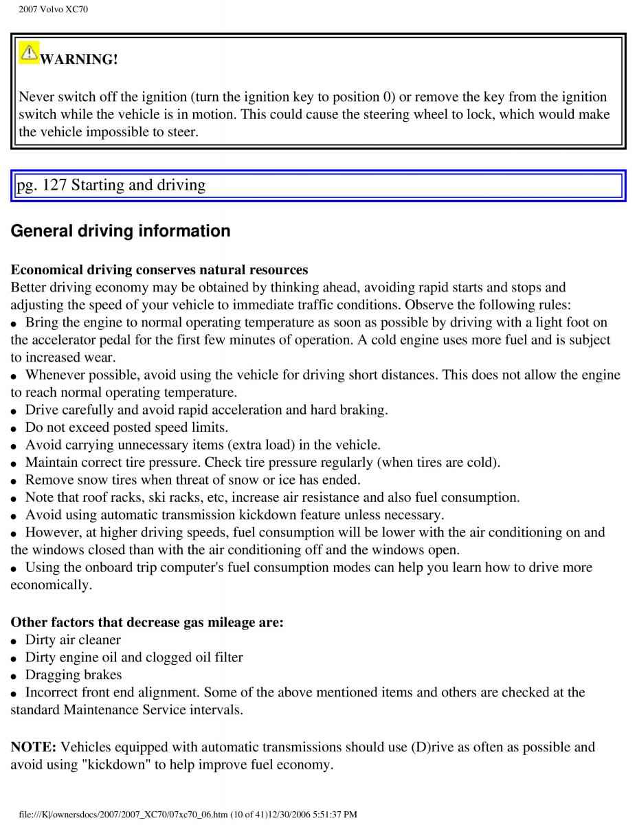 Volvo XC70 Cross Country 2007 owners manual / page 141