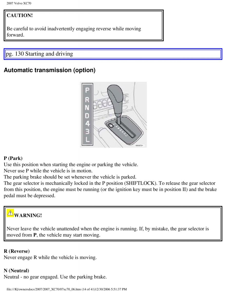 Volvo XC70 Cross Country 2007 owners manual / page 145