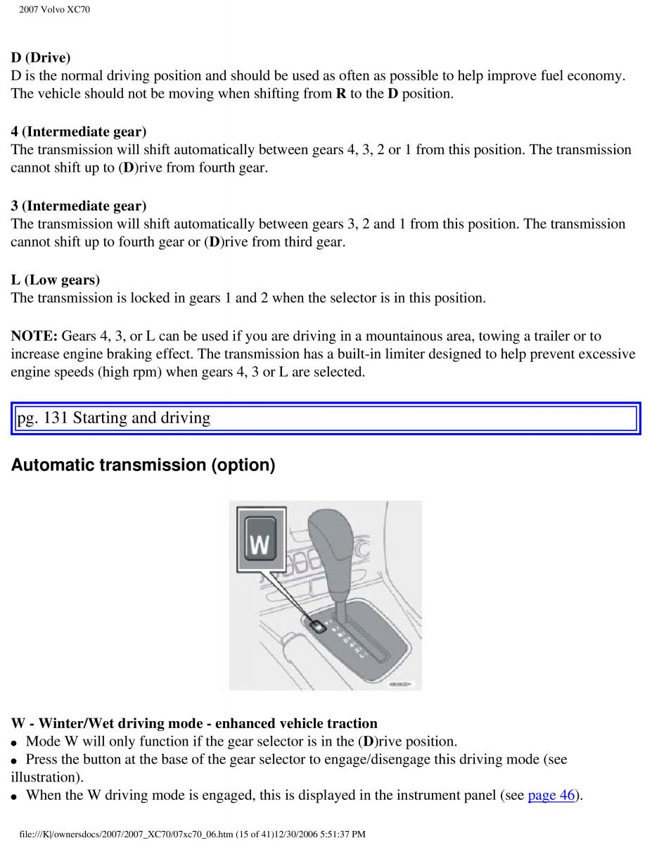 Volvo XC70 Cross Country 2007 owners manual / page 146