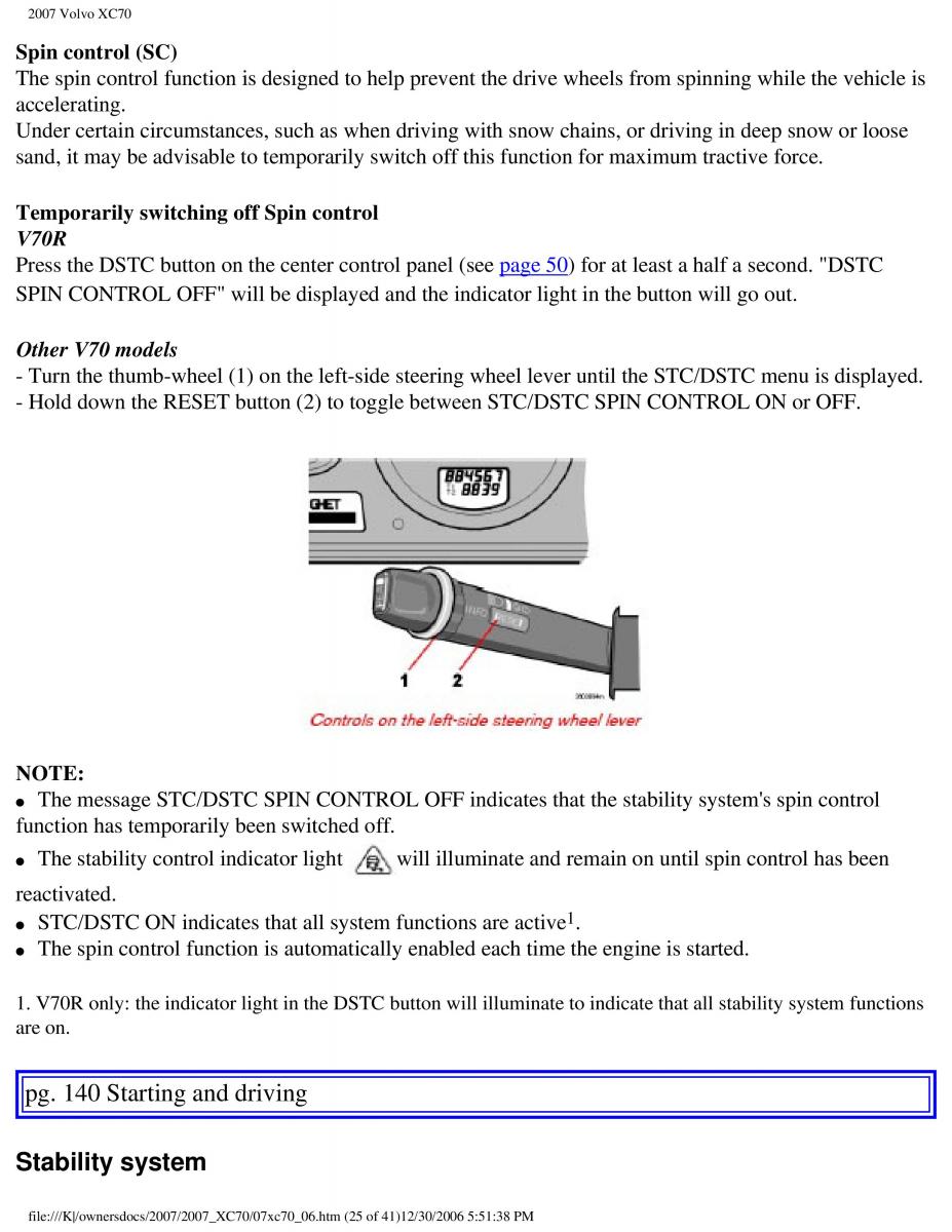 Volvo XC70 Cross Country 2007 owners manual / page 156