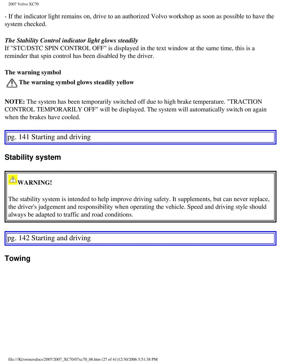 Volvo XC70 Cross Country 2007 owners manual / page 158