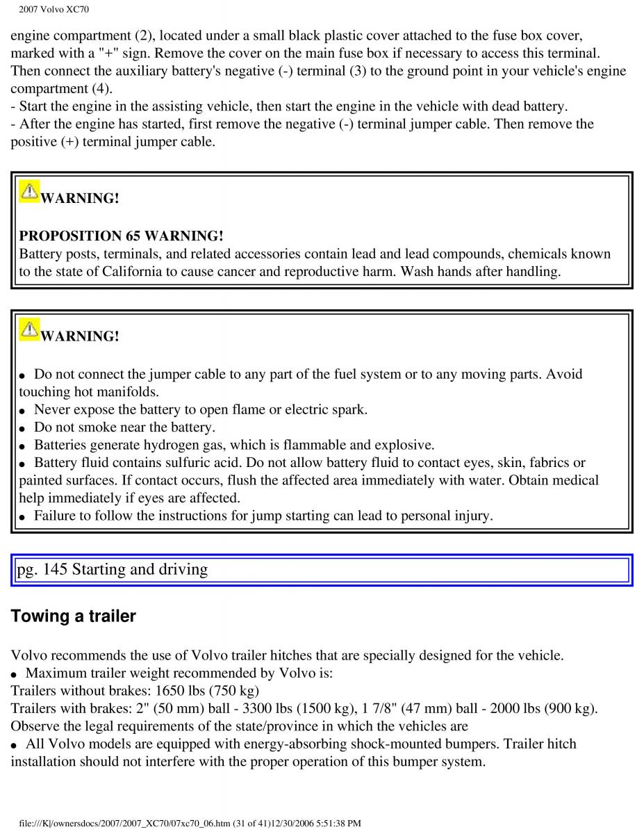 Volvo XC70 Cross Country 2007 owners manual / page 162