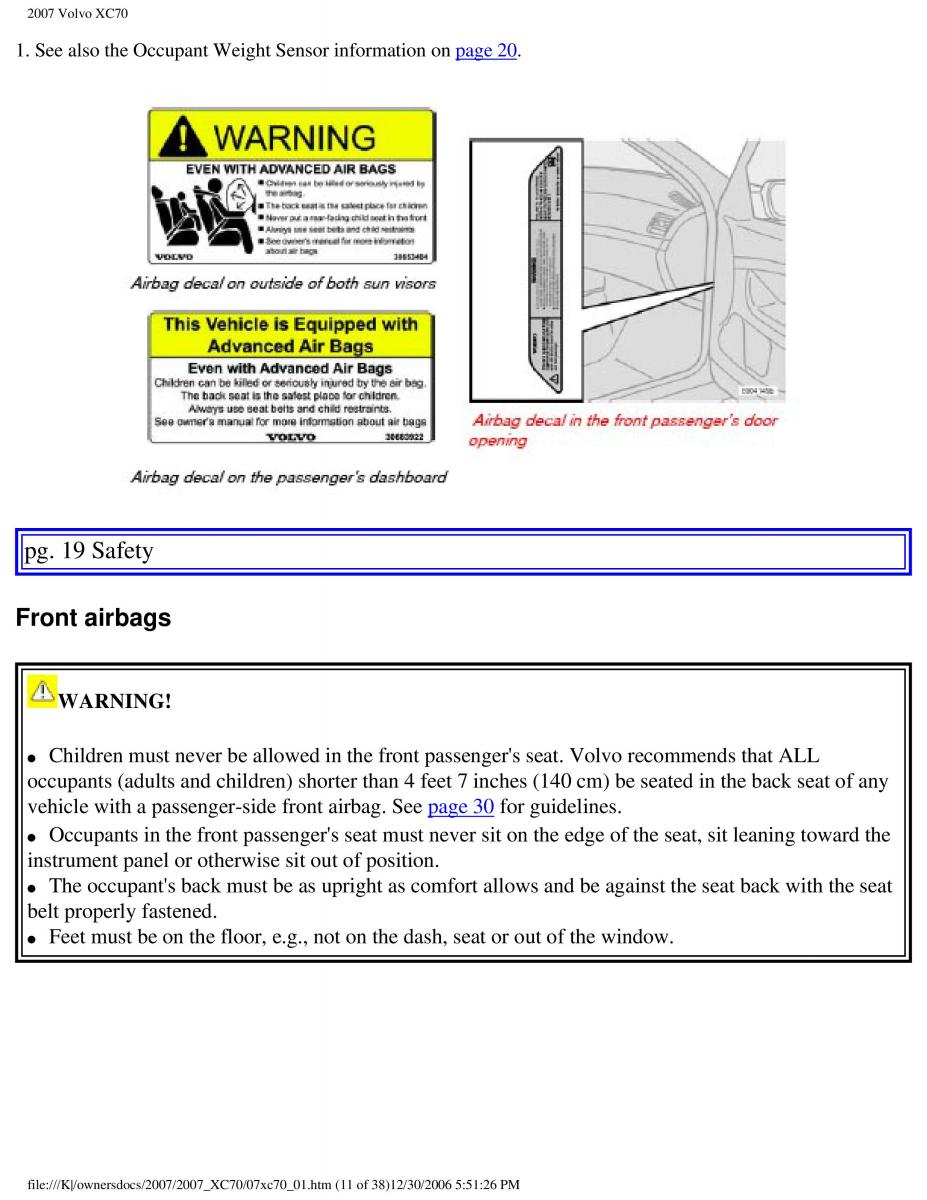 Volvo XC70 Cross Country 2007 owners manual / page 17