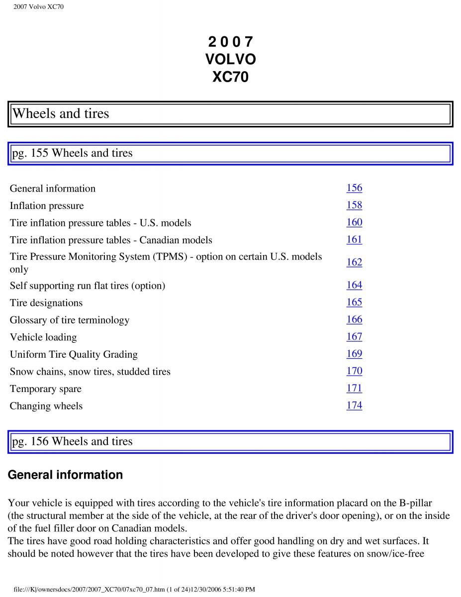 Volvo XC70 Cross Country 2007 owners manual / page 173