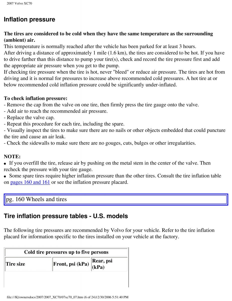 Volvo XC70 Cross Country 2007 owners manual / page 178