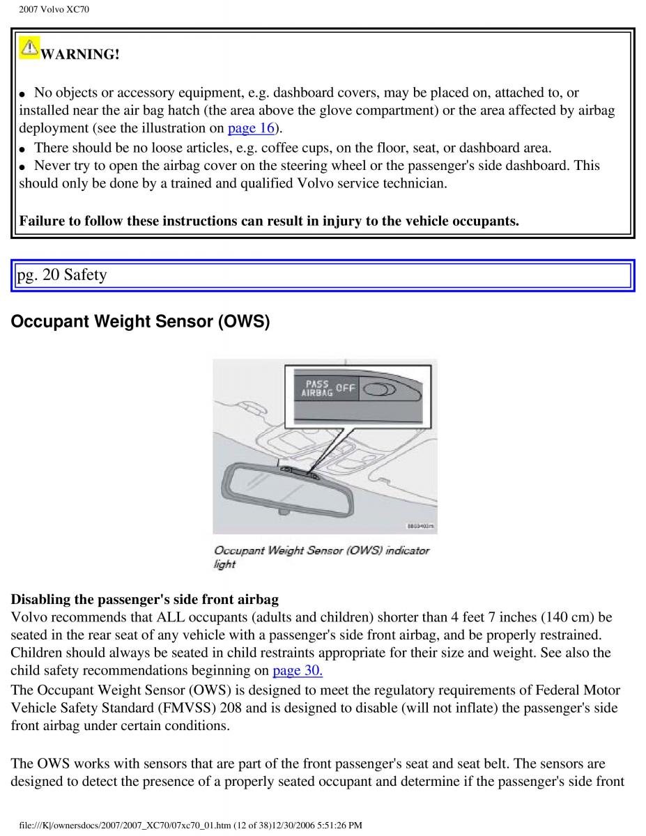 Volvo XC70 Cross Country 2007 owners manual / page 18