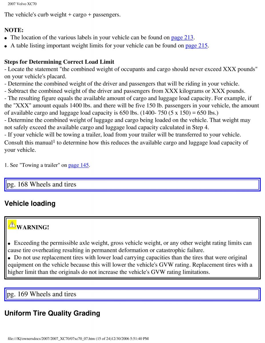 Volvo XC70 Cross Country 2007 owners manual / page 187