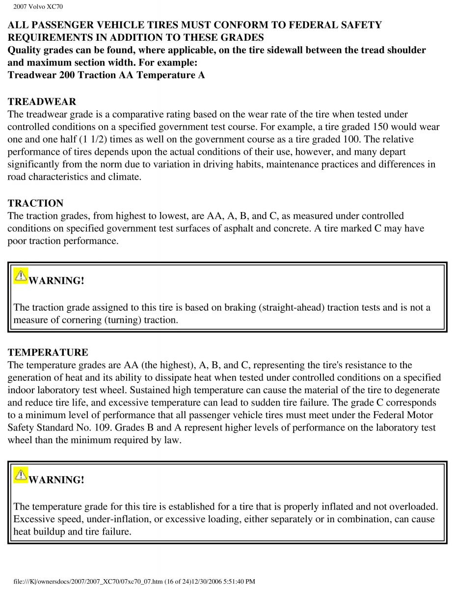 Volvo XC70 Cross Country 2007 owners manual / page 188