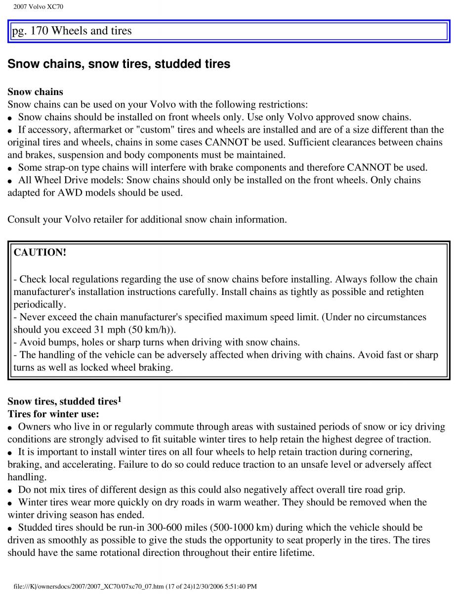 Volvo XC70 Cross Country 2007 owners manual / page 189