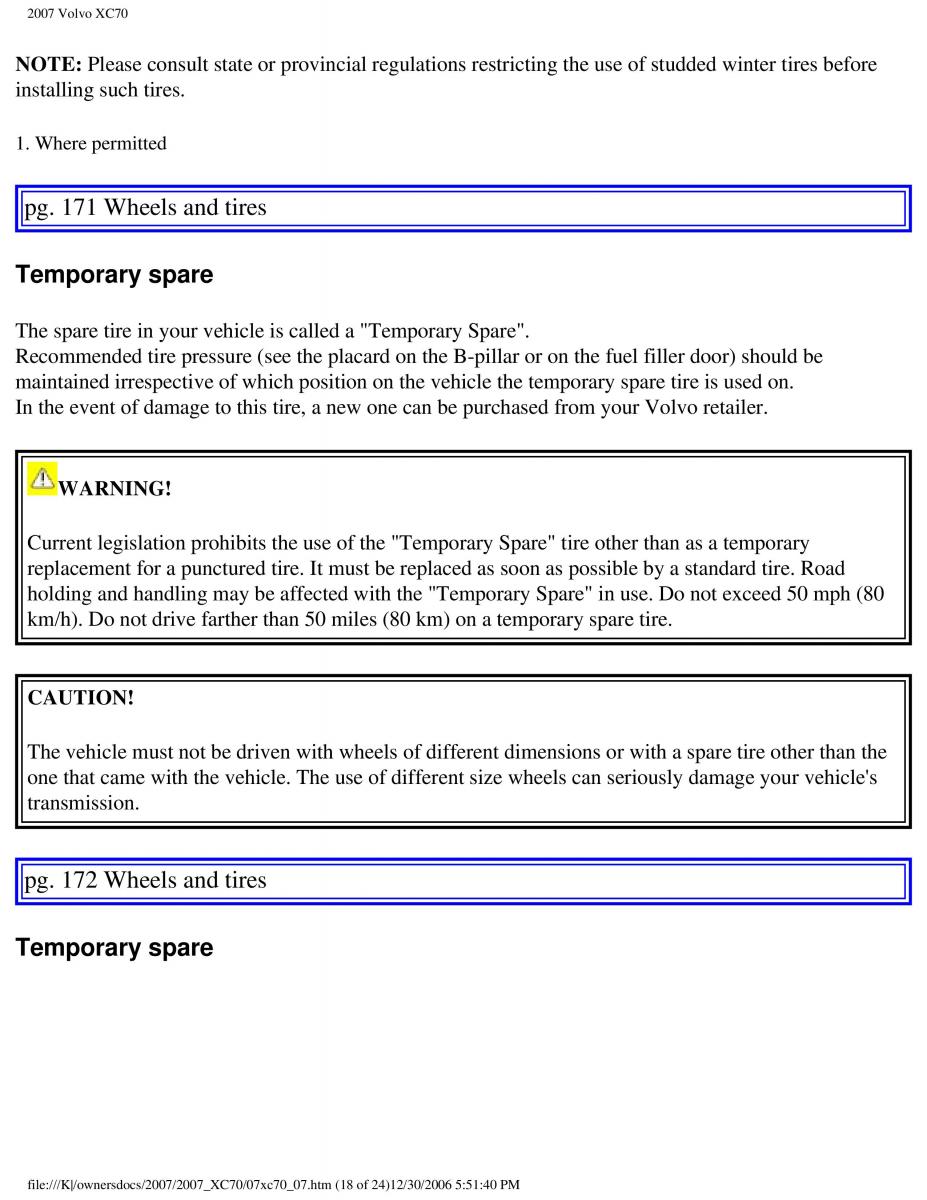 Volvo XC70 Cross Country 2007 owners manual / page 190