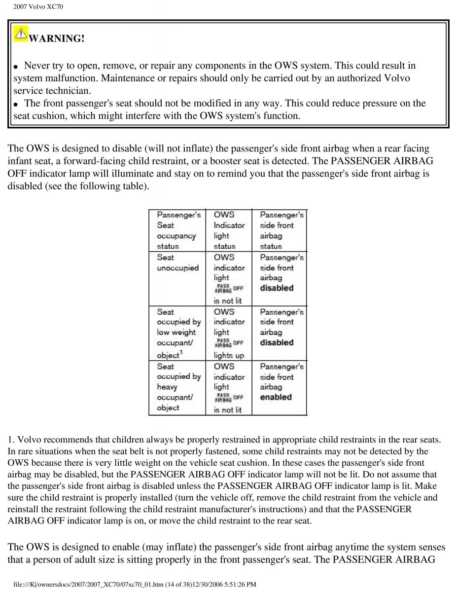 Volvo XC70 Cross Country 2007 owners manual / page 20