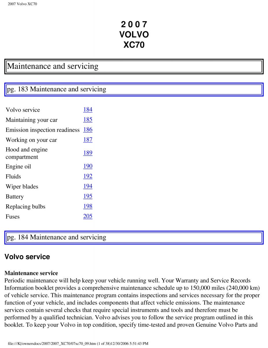 Volvo XC70 Cross Country 2007 owners manual / page 204