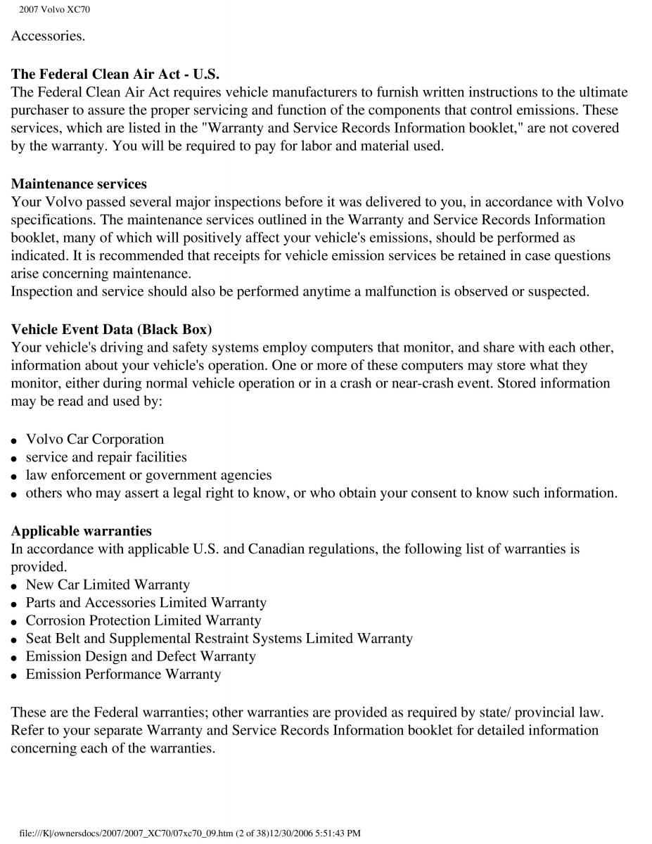 Volvo XC70 Cross Country 2007 owners manual / page 205