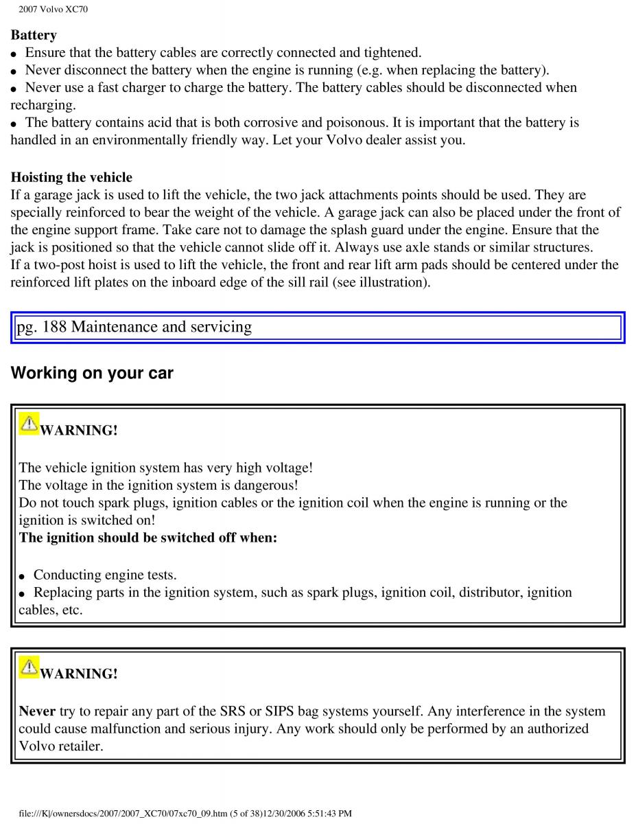 Volvo XC70 Cross Country 2007 owners manual / page 208