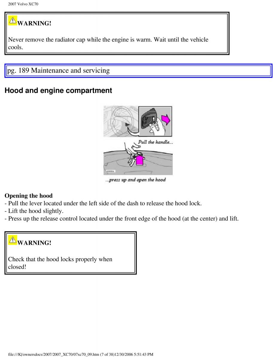 Volvo XC70 Cross Country 2007 owners manual / page 210