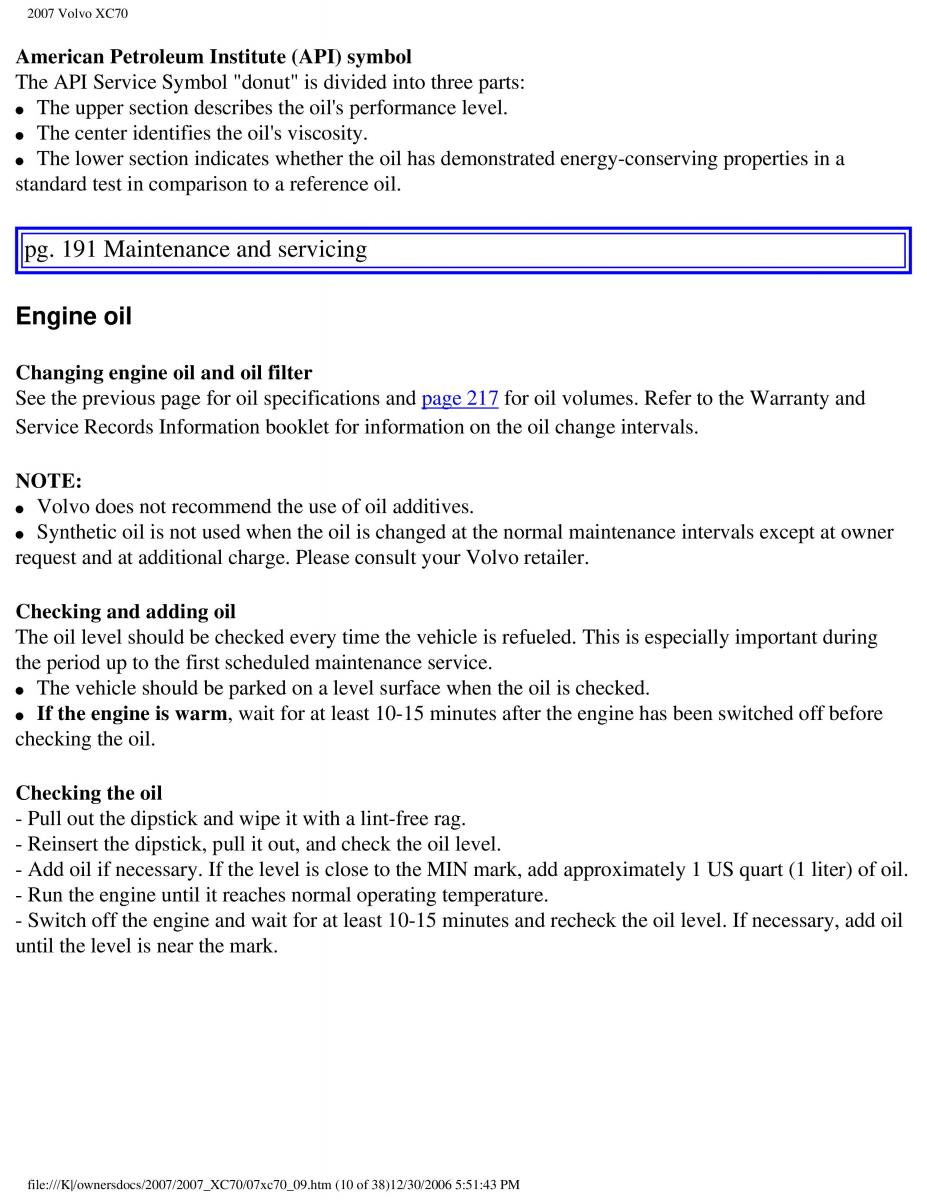 Volvo XC70 Cross Country 2007 owners manual / page 213