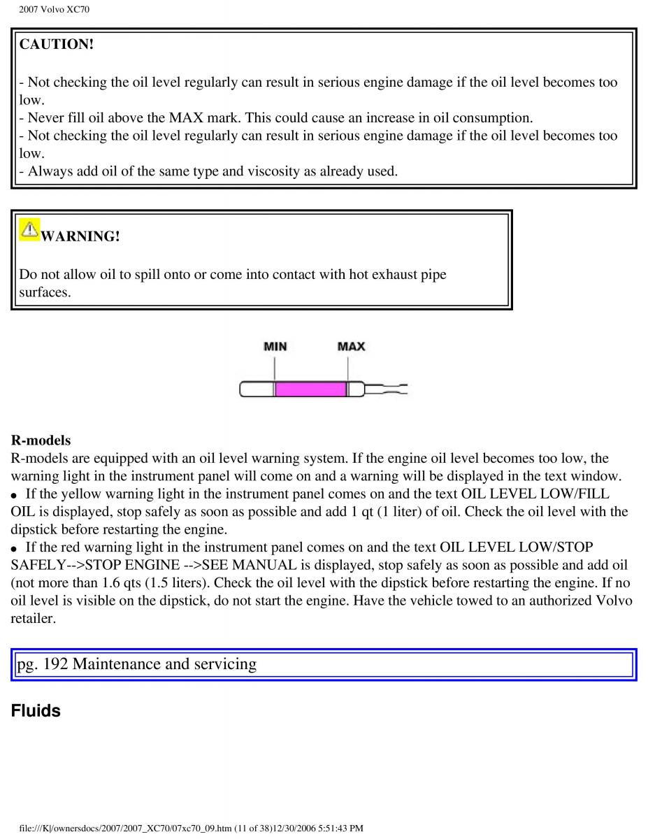 Volvo XC70 Cross Country 2007 owners manual / page 214