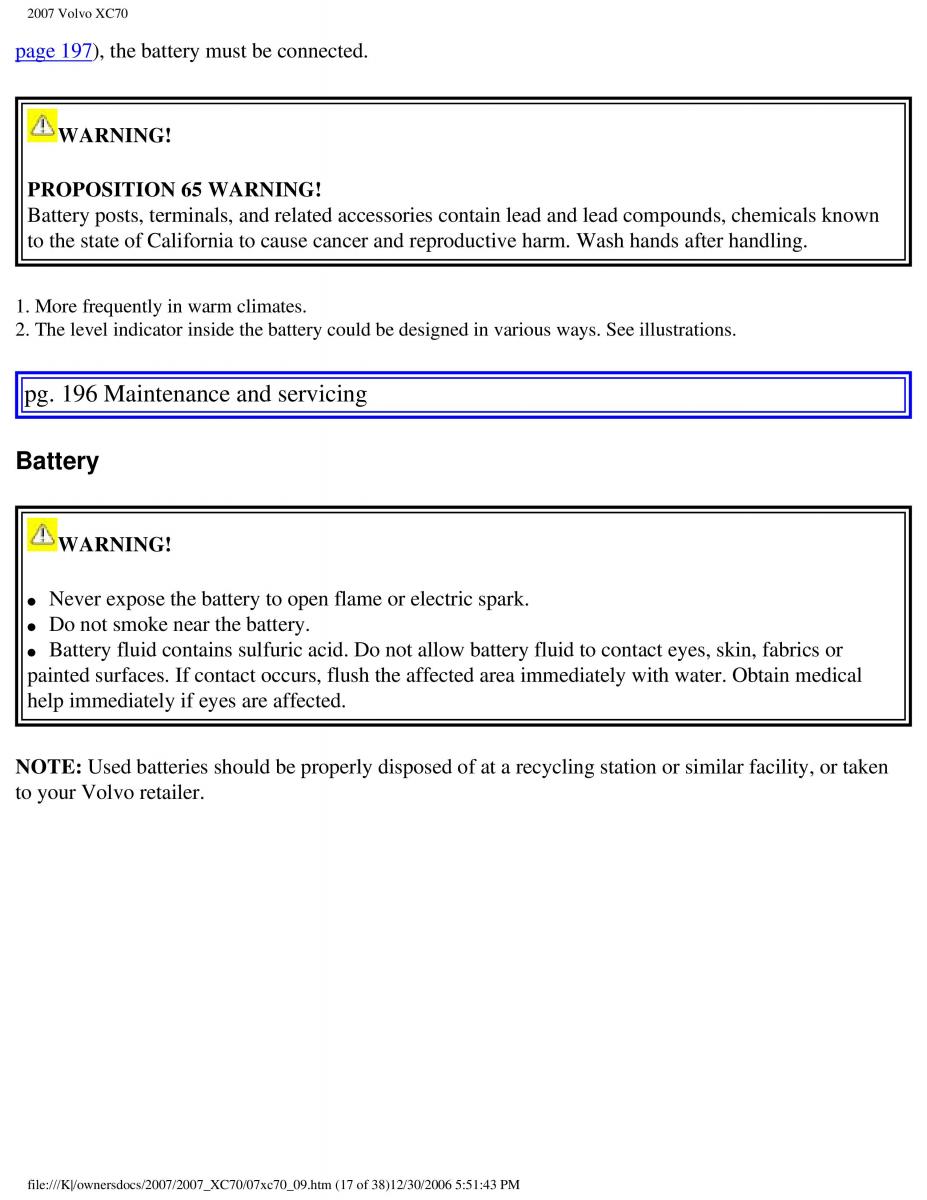 Volvo XC70 Cross Country 2007 owners manual / page 220